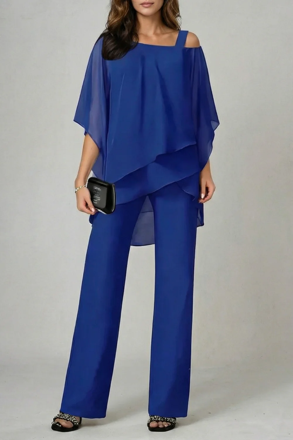 Élaria – Asymmetric chiffon flow – Top and trouser set