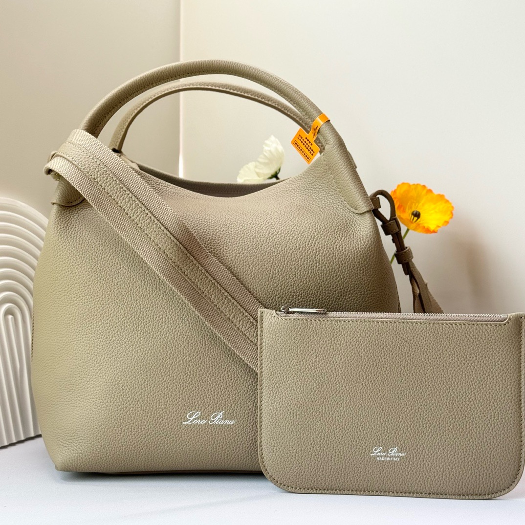 [TOP] Loro Piana Bale Bag Calfskin 28x36x22cm - Khaki - 711 Luxury