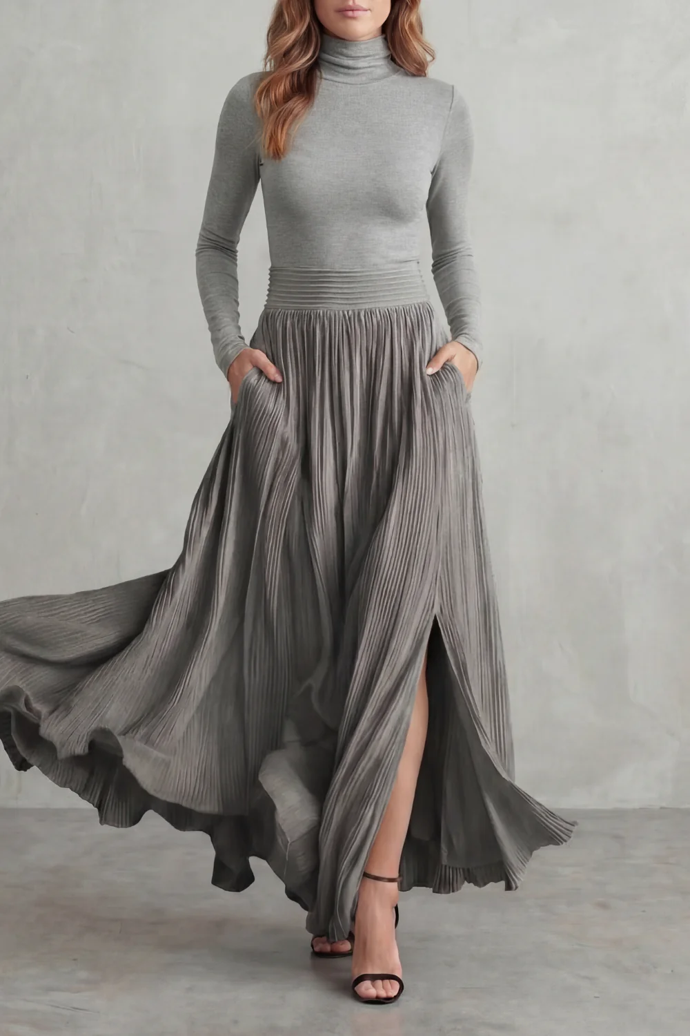 Neravelle – Pleated flow silhouette – Two-piece turtleneck set