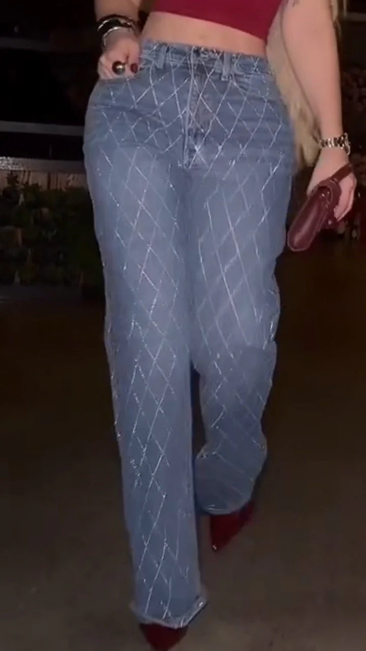 Women Hot Diamond Plaid Casual Jeans