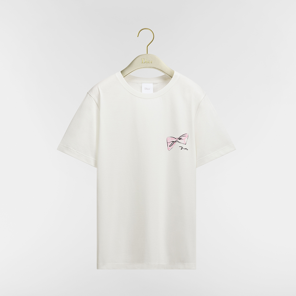 Dior white Clothing DIOR Fitted T-Shirt White Cotton Jersey with Pink Dior Bows Motif #390364 | Nigo Office