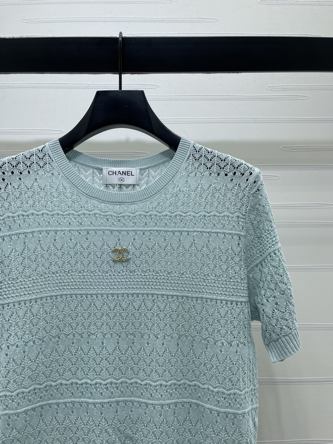 [TOP] CHANEL Hollow-out Round Neck Knit T-shirt - Blue - 711 Luxury