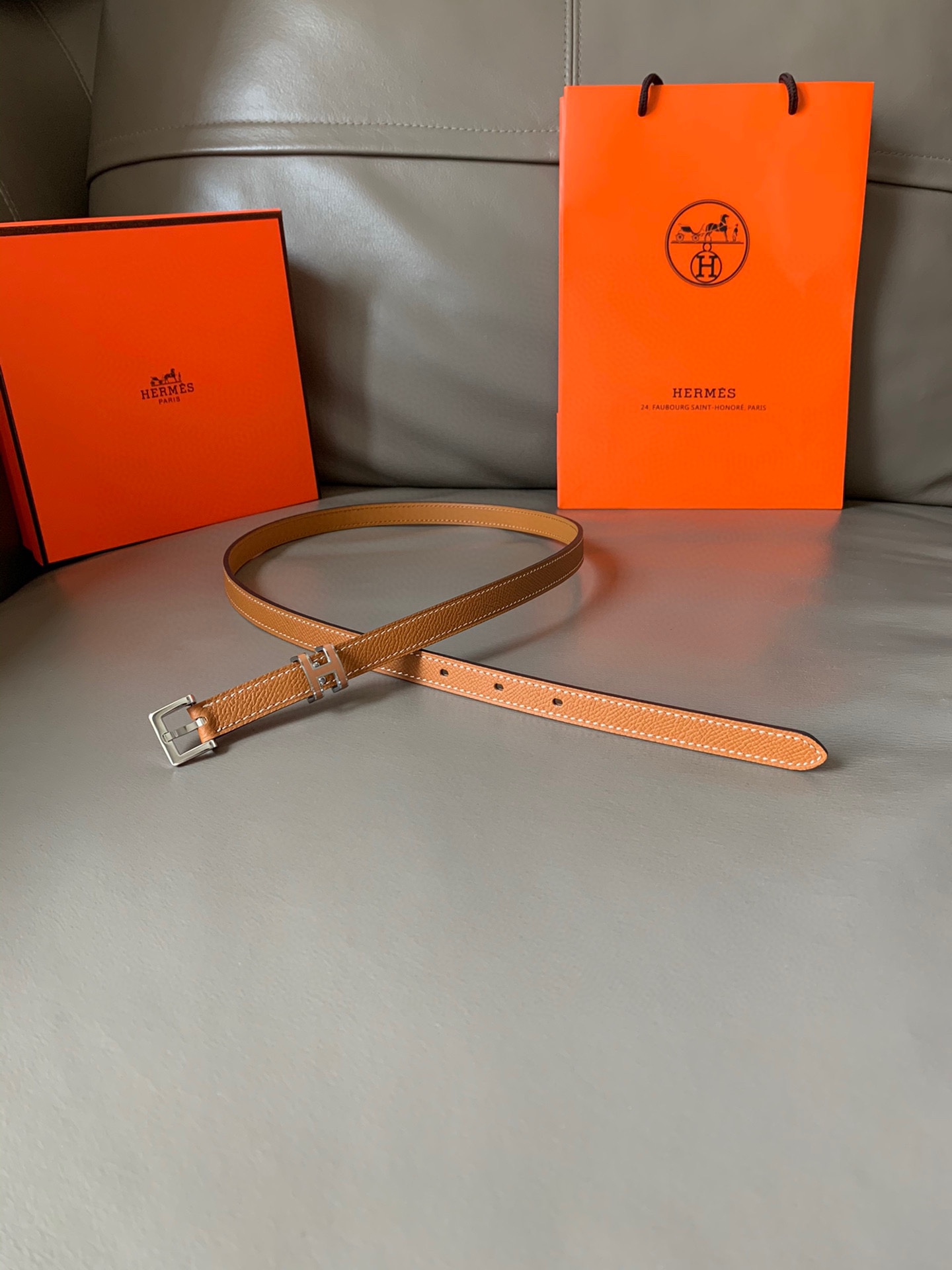 [TOP] HERMES Epsom Calfskin Belt 15mm - Brown - 711 Luxury