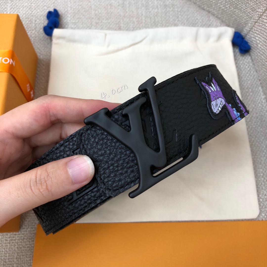 [TOP] Louis Vuitton LV Belt Calfskin 4cm - Black - 711 Luxury