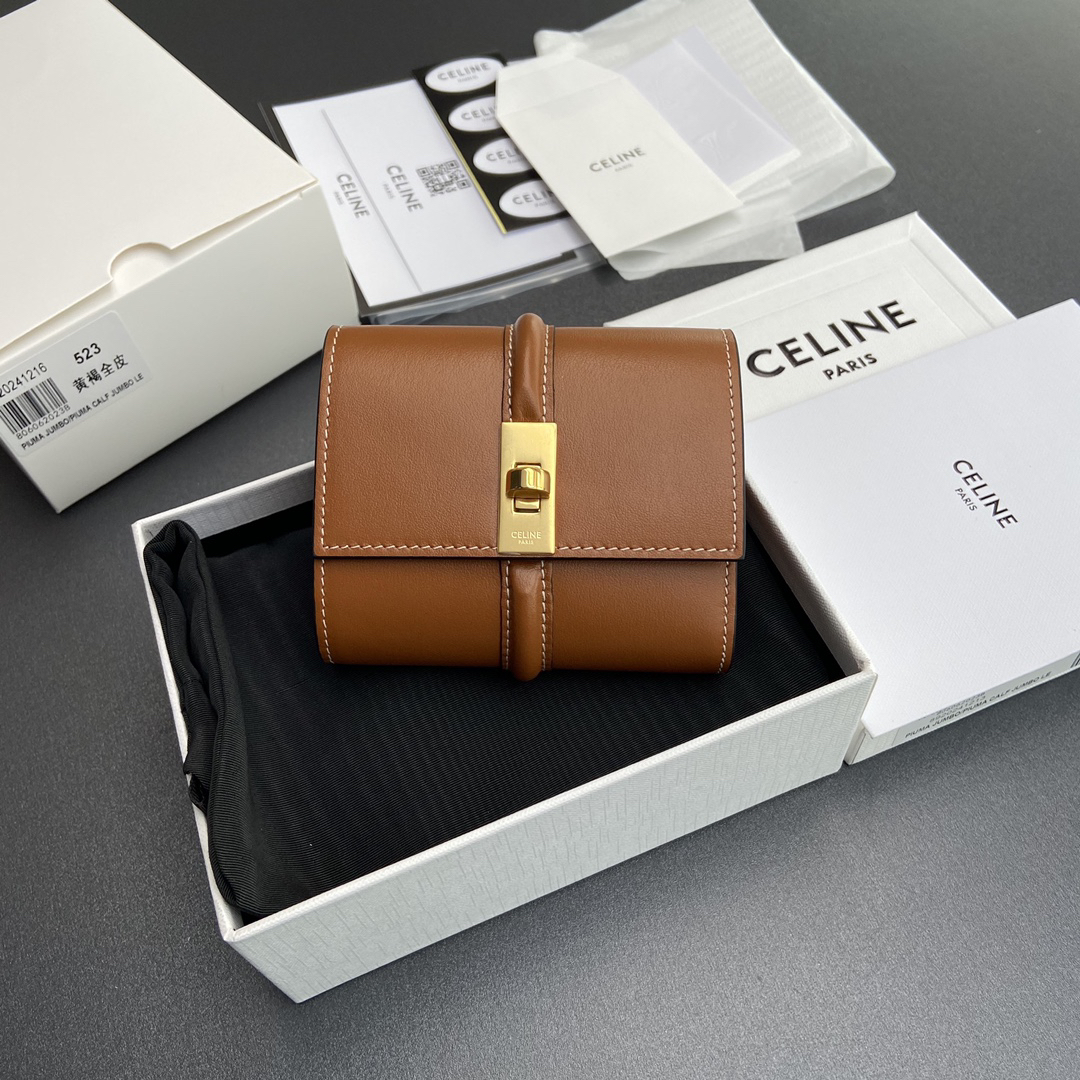 [TOP] CELINE Triomphe Calfskin Wallet 10.5×9×3cm - Brown - 711 Luxury