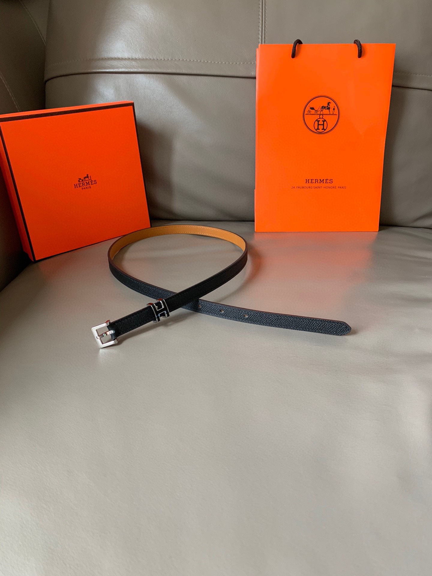 [TOP] HERMES Epsom Calfskin Belt 15mm - Black and Brown - 711 Luxury
