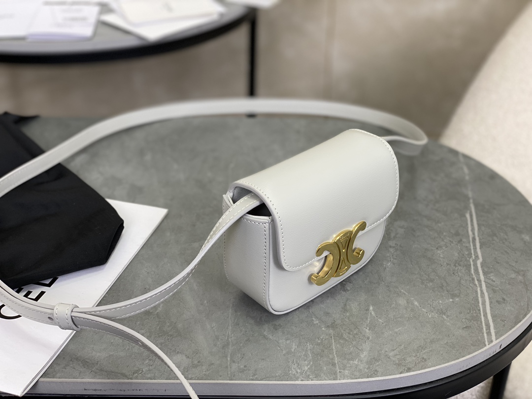 [TOP] CELINE Triomphe Mini Bag Cowhide 11x8x4cm - White - 711 Luxury