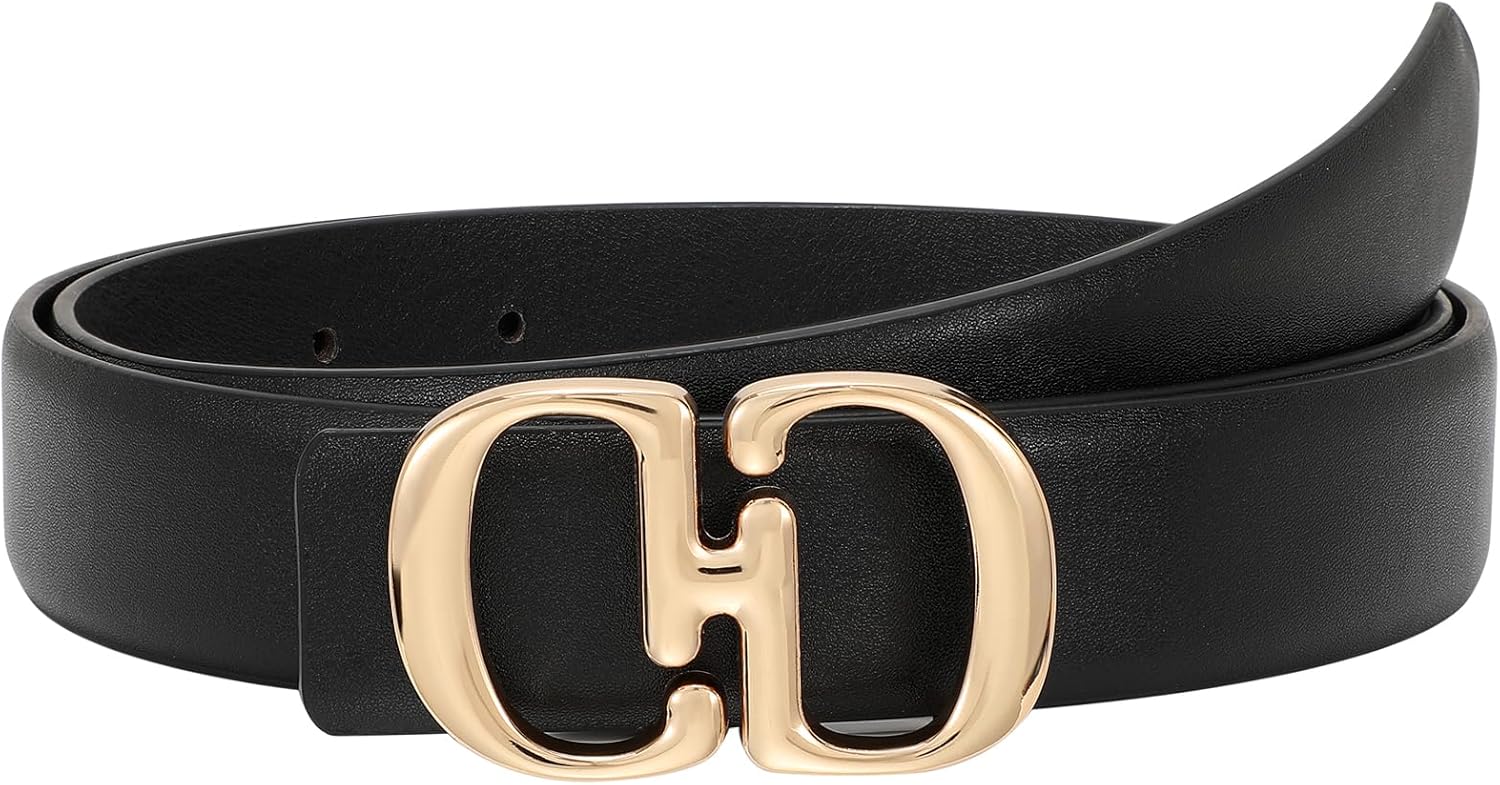 CESCOSI Women Leather Belt With Gold Buckle Fashion Waist Belt Adjustable Belts for Pants