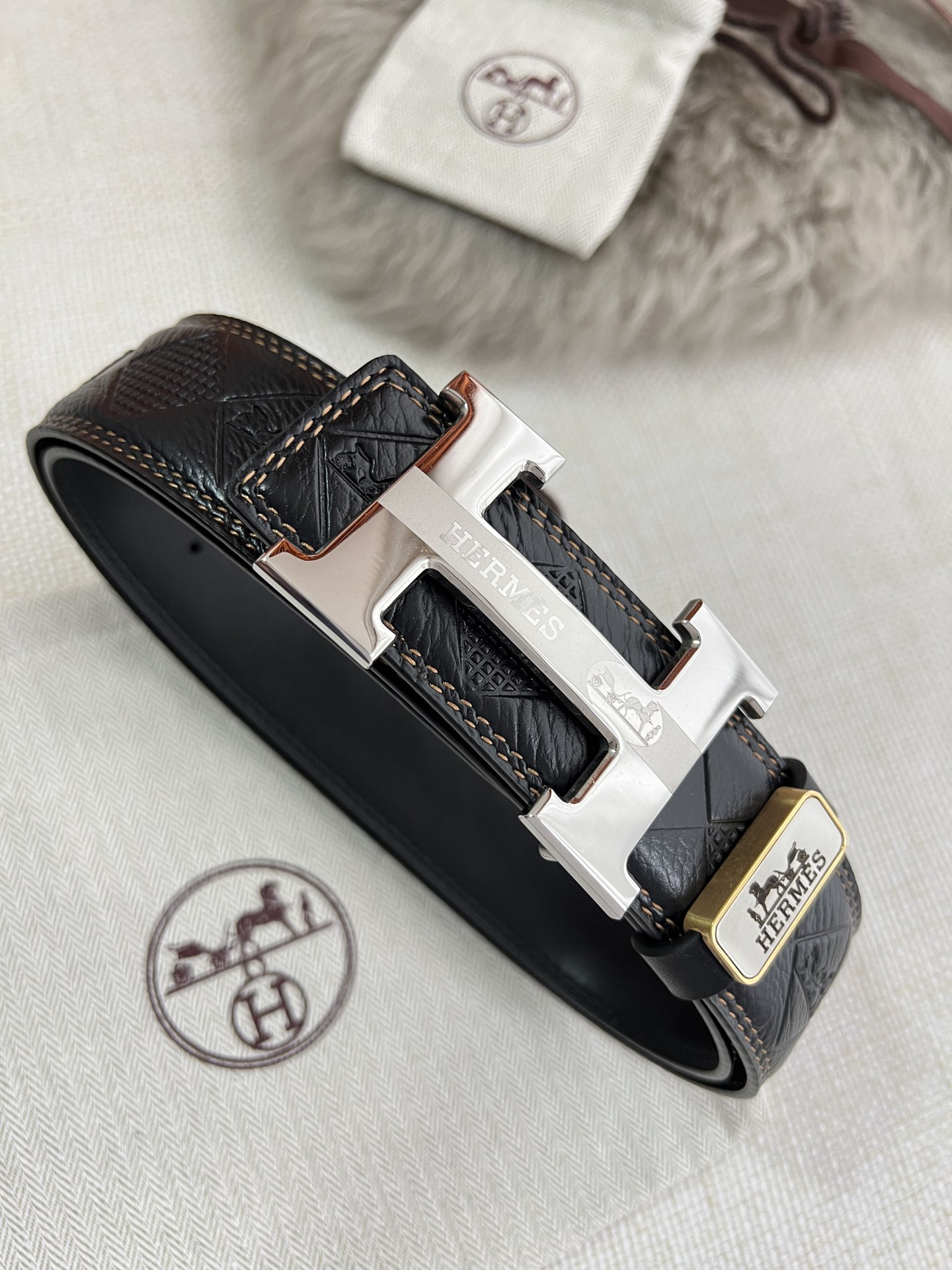 [TOP] HERMES Men's  Belt 3.8cm - Black - 711 Luxury