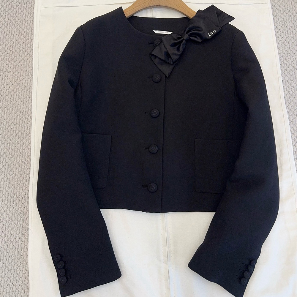 Dior black Clothing Dior Bow Round Neck Black Blazer #393035 | Nigo Office