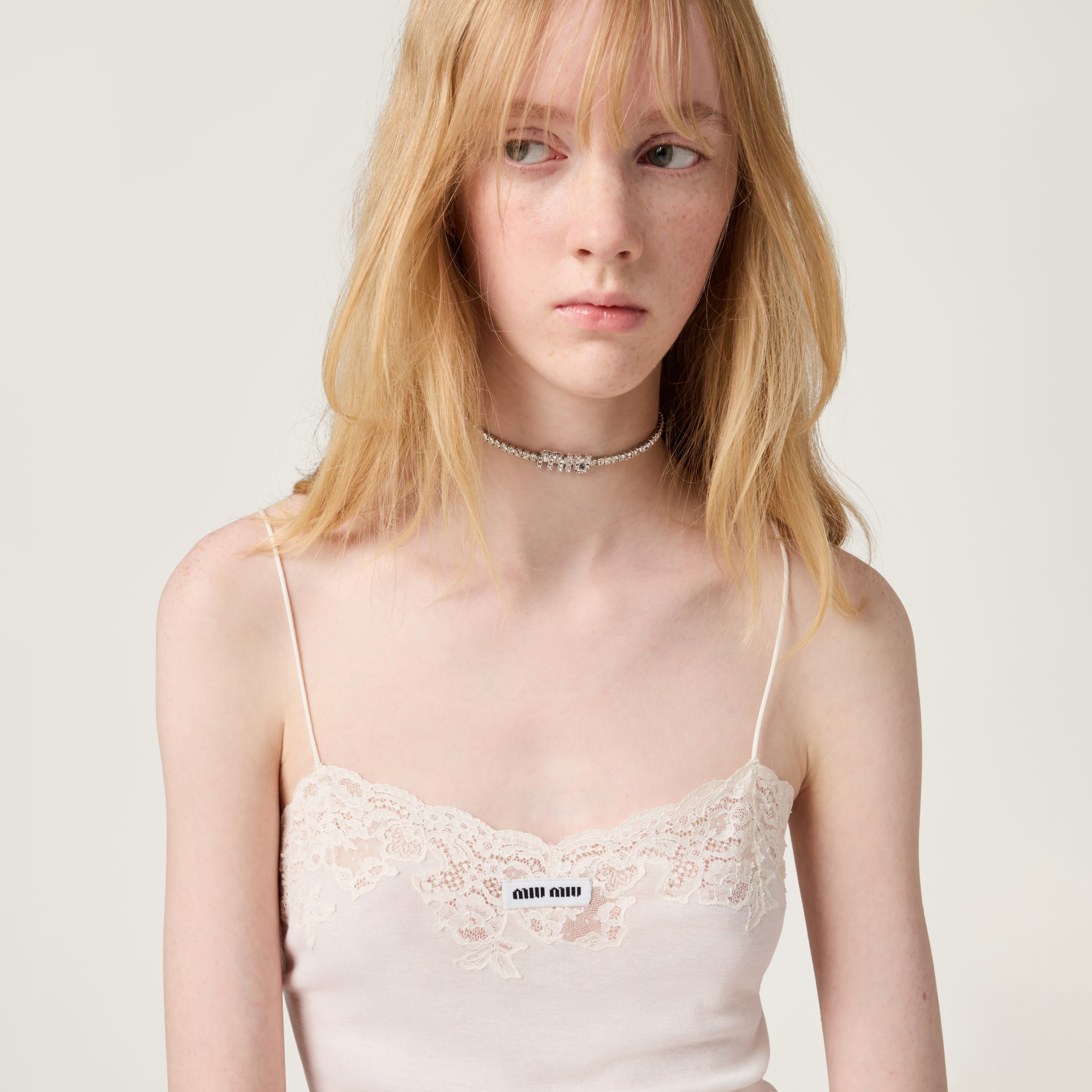 Designer Clothing MiuMiu Stainless Steel Color Crystal Color Imitation Crystal Necklace View 2 | Nigo Office