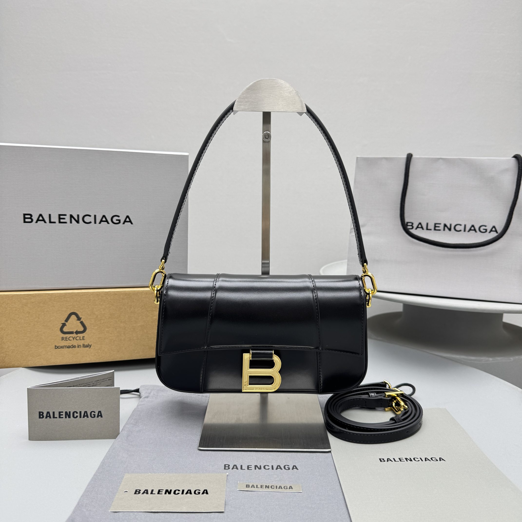 [TOP] BALENCIAGA Hourglass Bag 23x13x4cm - Black & GHW