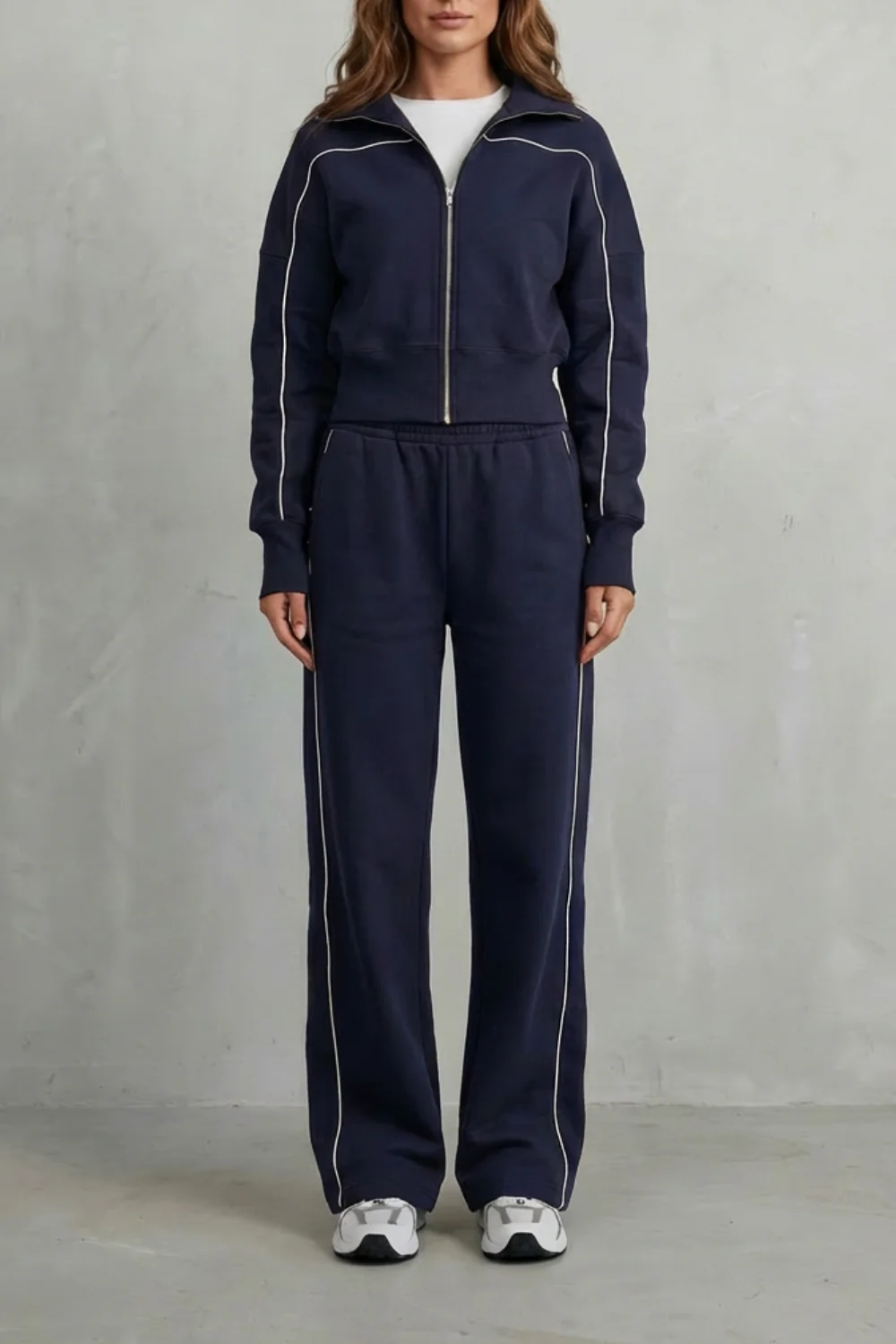 Savina – Urban Edge Piped Zip Jacket & Wide-Leg Pants Set
