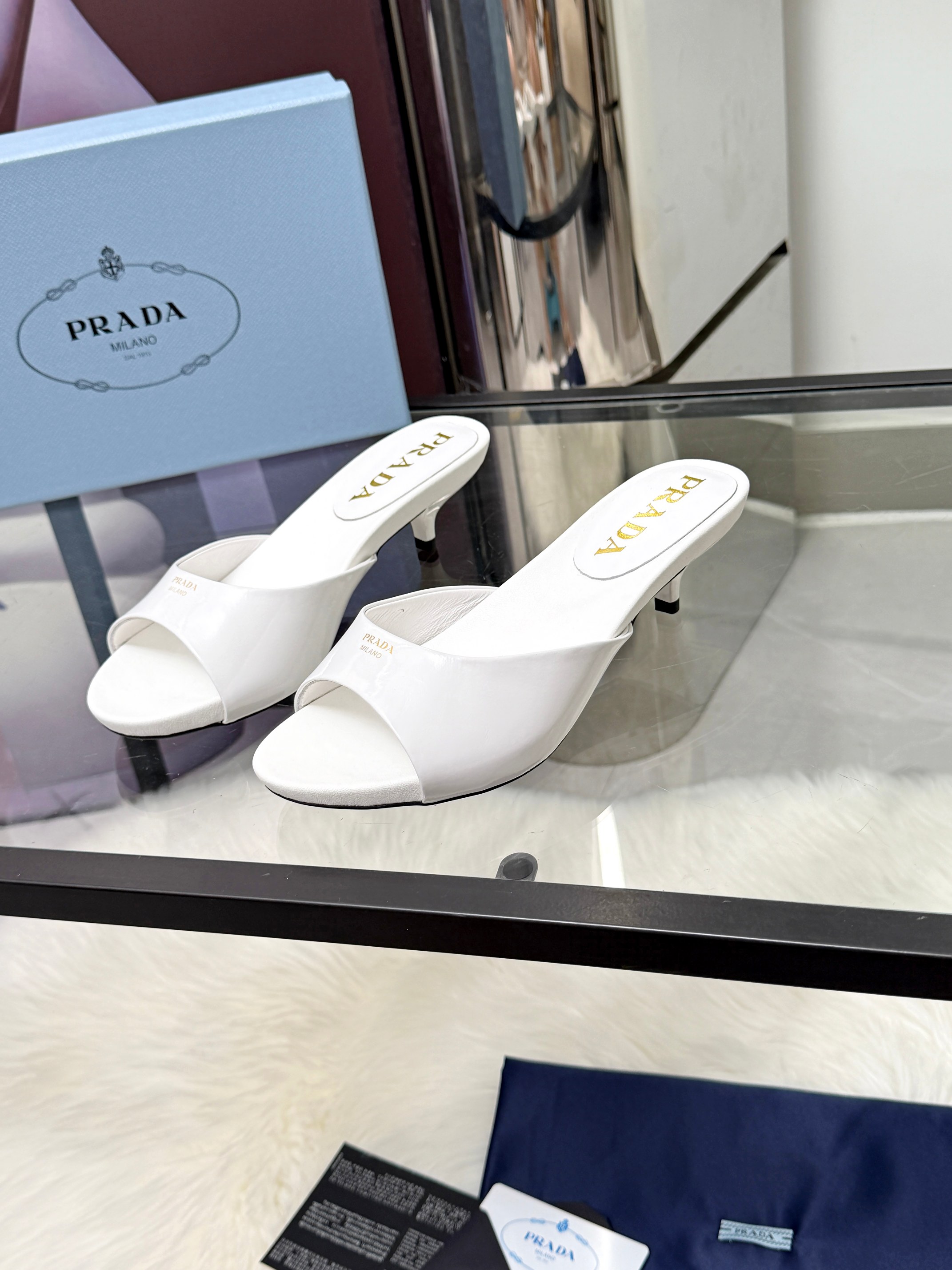 [TOP] PRADA 3.5cm Low Heel Slippers - White - 711 Luxury