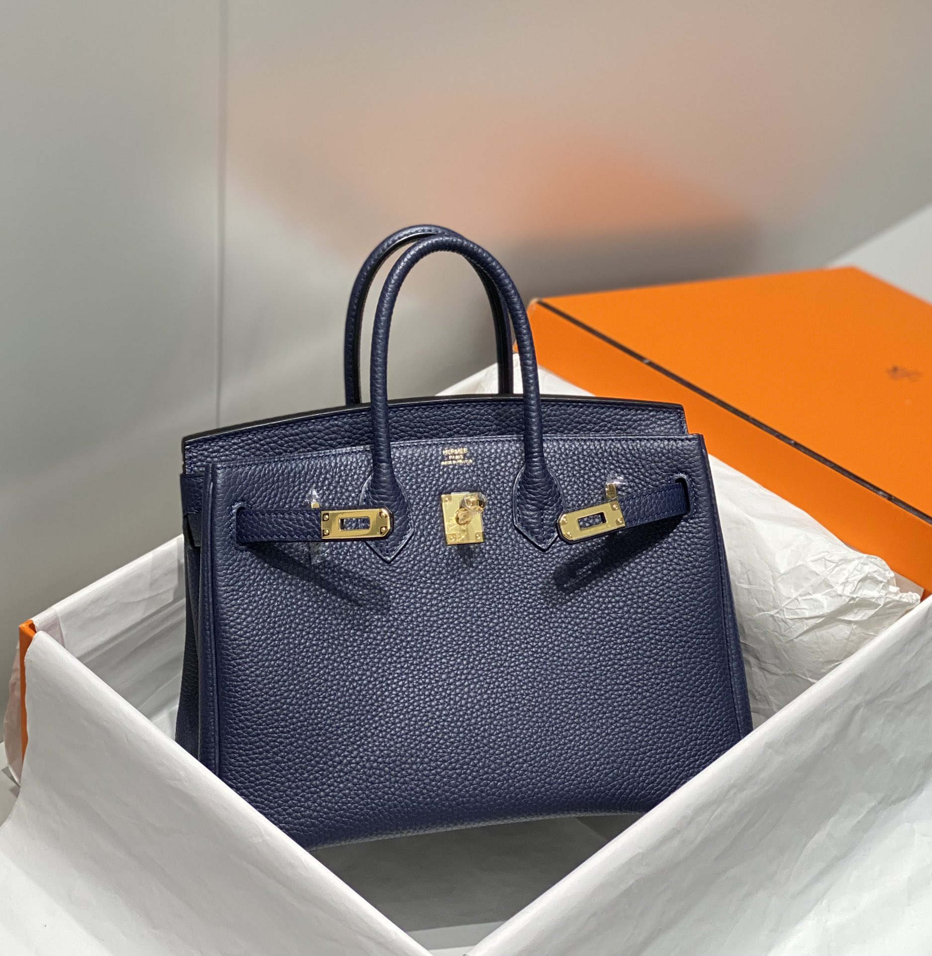 [TOP] HERMES Birkin Togo Leather 25cm - Bleu Indigo & GHW