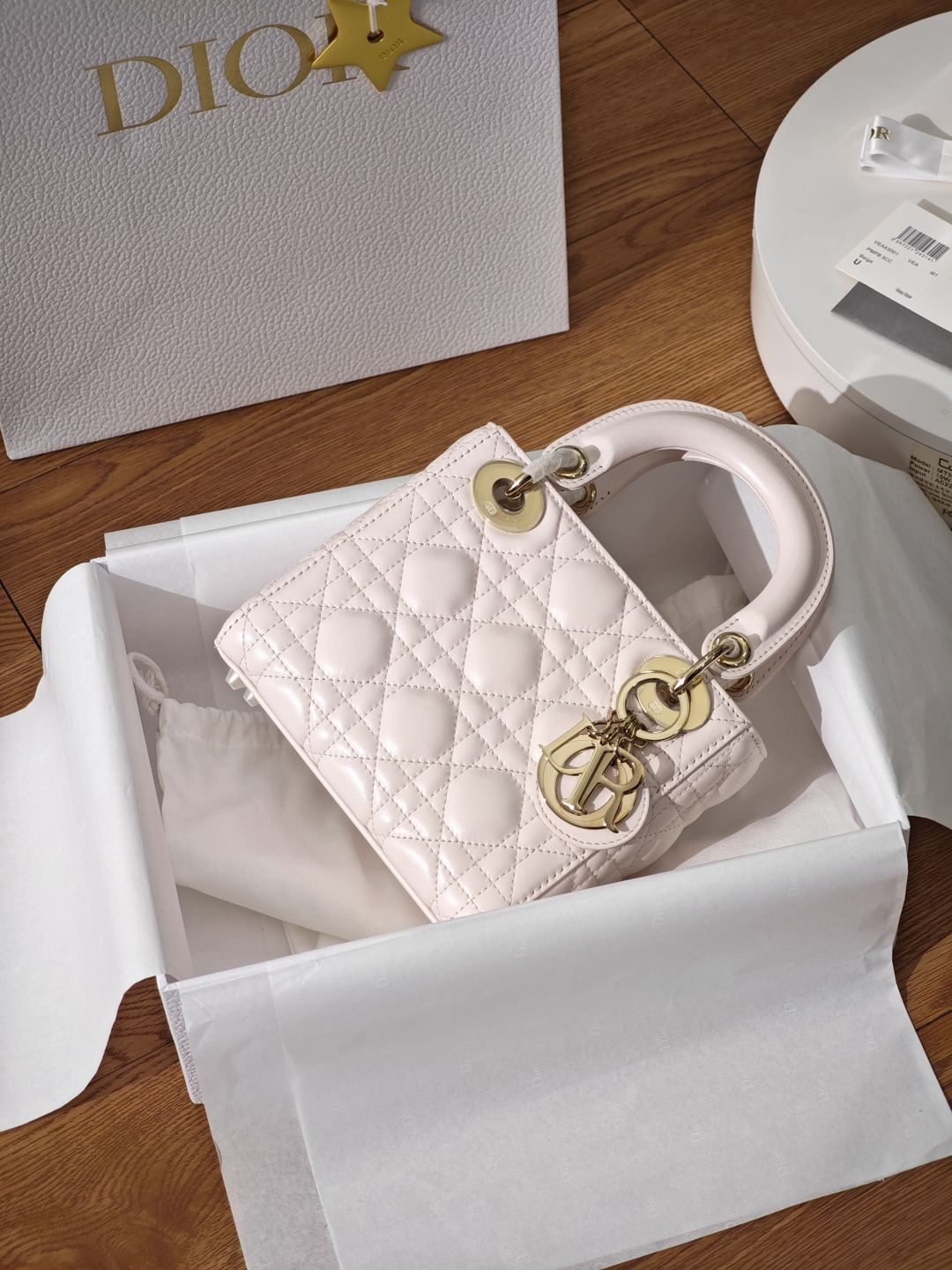 [TOP] Christian Dior Lady Dior Bag Lambskin 17x15x7cm - Pink