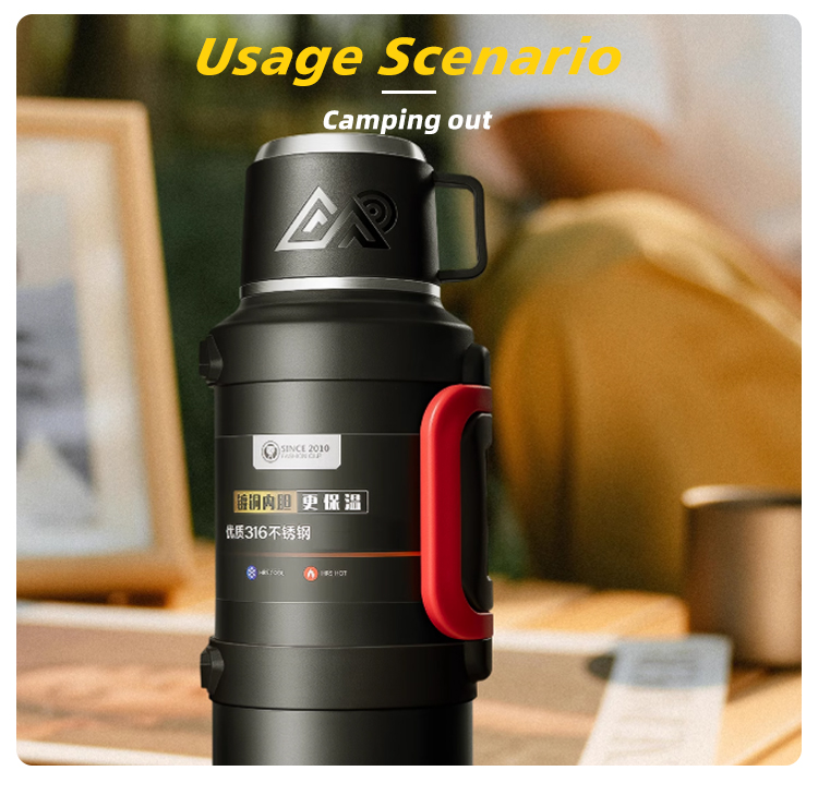 Black Stainless Steel Water Bottle with Secure Handle and Lid