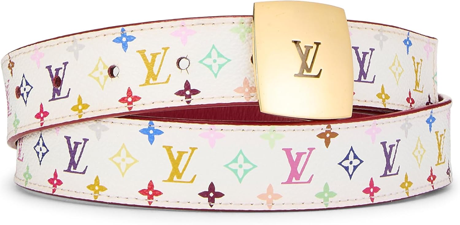 Louis Vuitton, Pre-loved Takashi Murakami X Louis Vuitton White Monogram Multicolore Ceinture 90, White