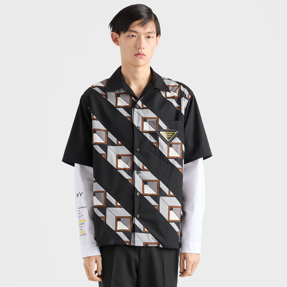 Prada black Clothing PRADA Black steel Timecapsule Printed Cotton Shirt | Nigo Office