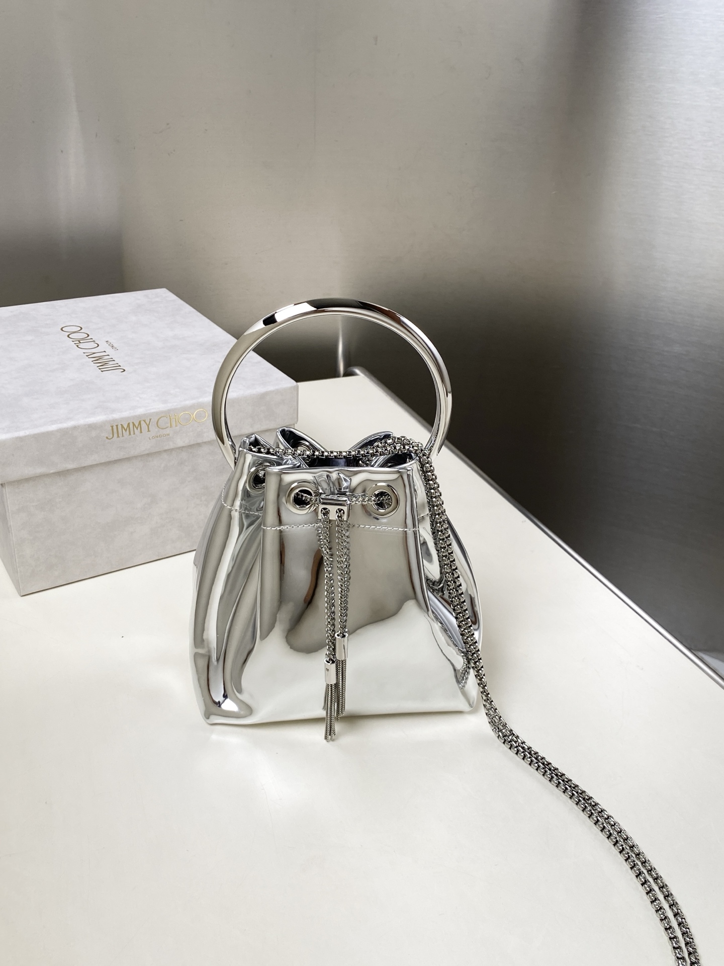 [TOP] JIMMY CHOO Bon Bon Bag 16*15*9.5CM - Sliver - 711 Luxury