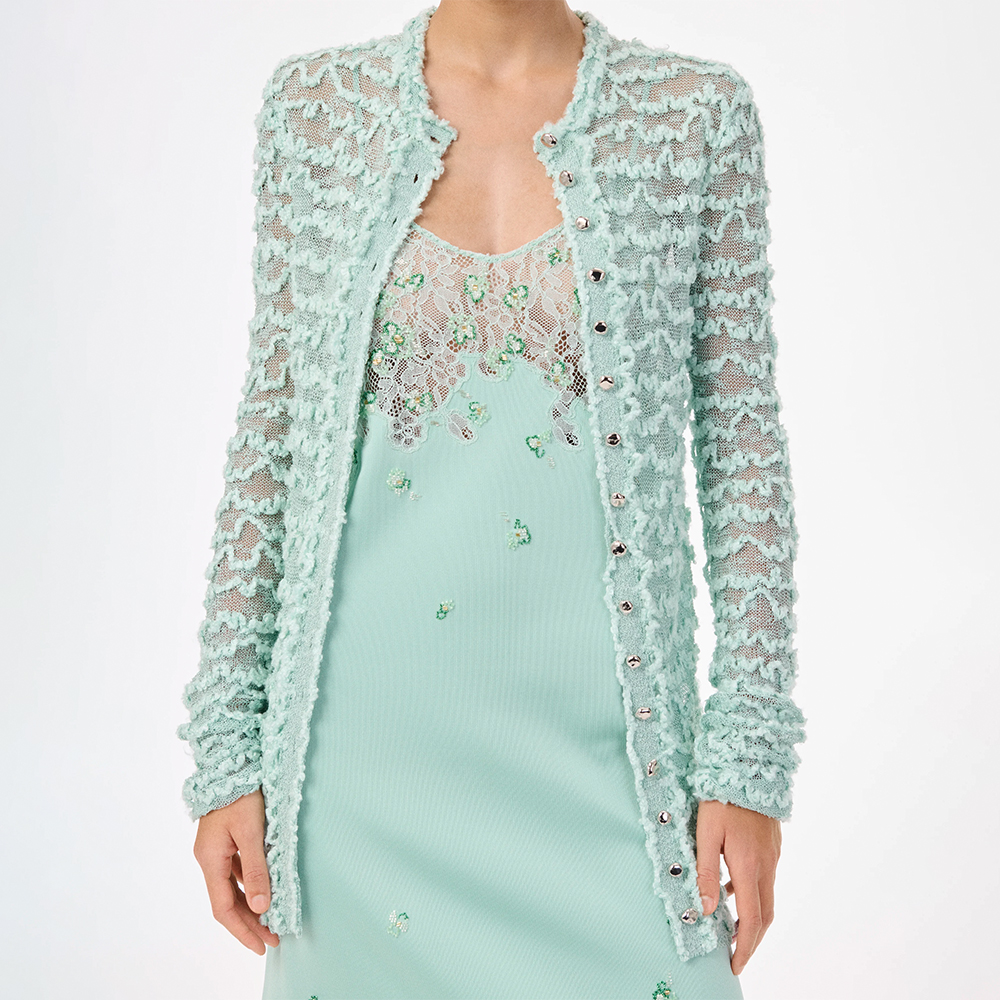 Chanel green Clothing CHANEL Top-quality Version Cardigan Silk and Mixed Fibers Light Mint Green Sapphire Green and Light Gre