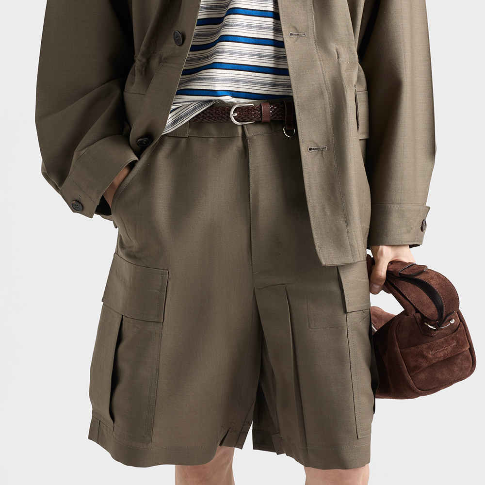 PRADA Forest Green Mohair And Wool Bermudas #386285