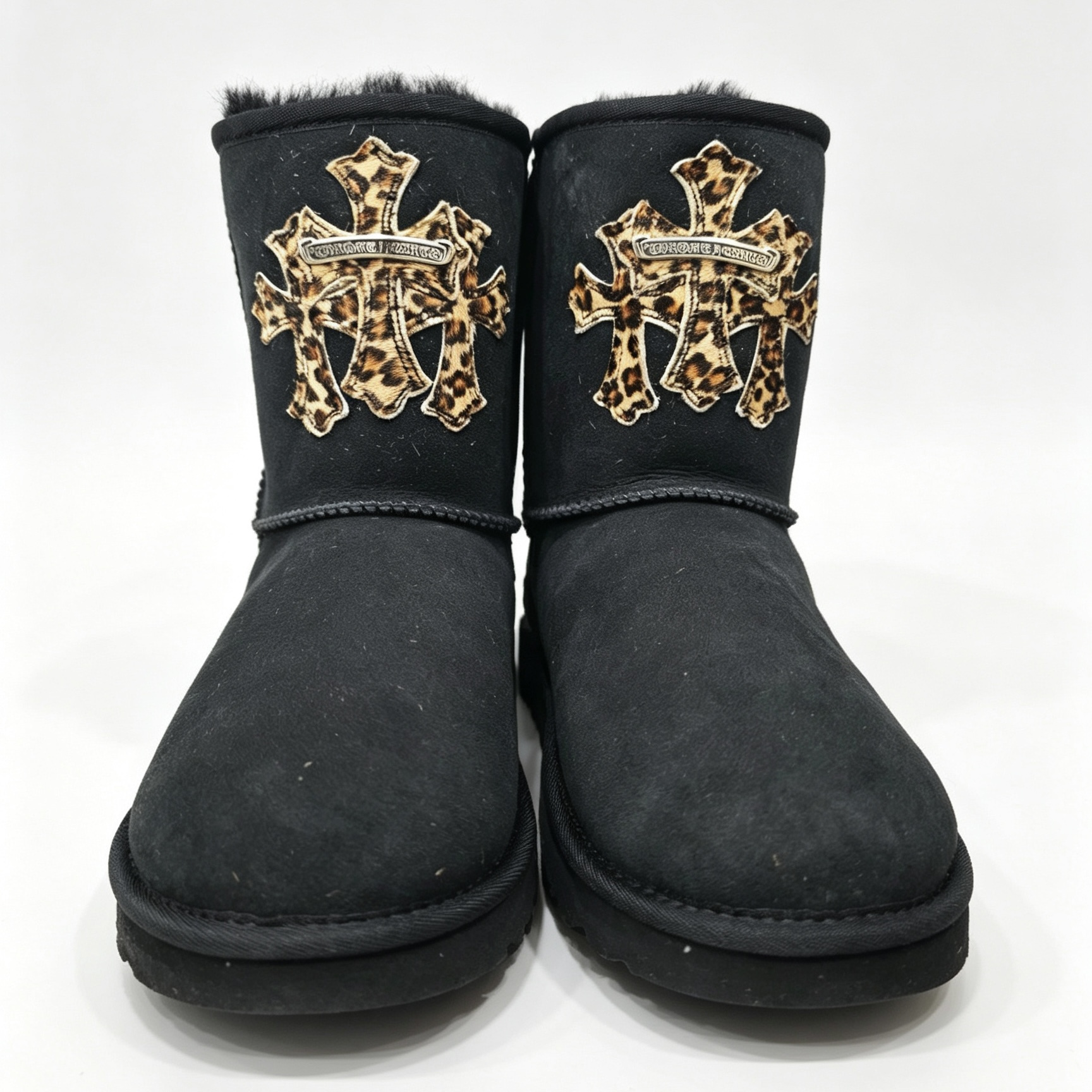 Chrome Hearts black Shoes Chrome Hearts X UGG Black Mid-calf Leopard Print Horse Fur Scroll Style Fur Integrated Snow Boots |