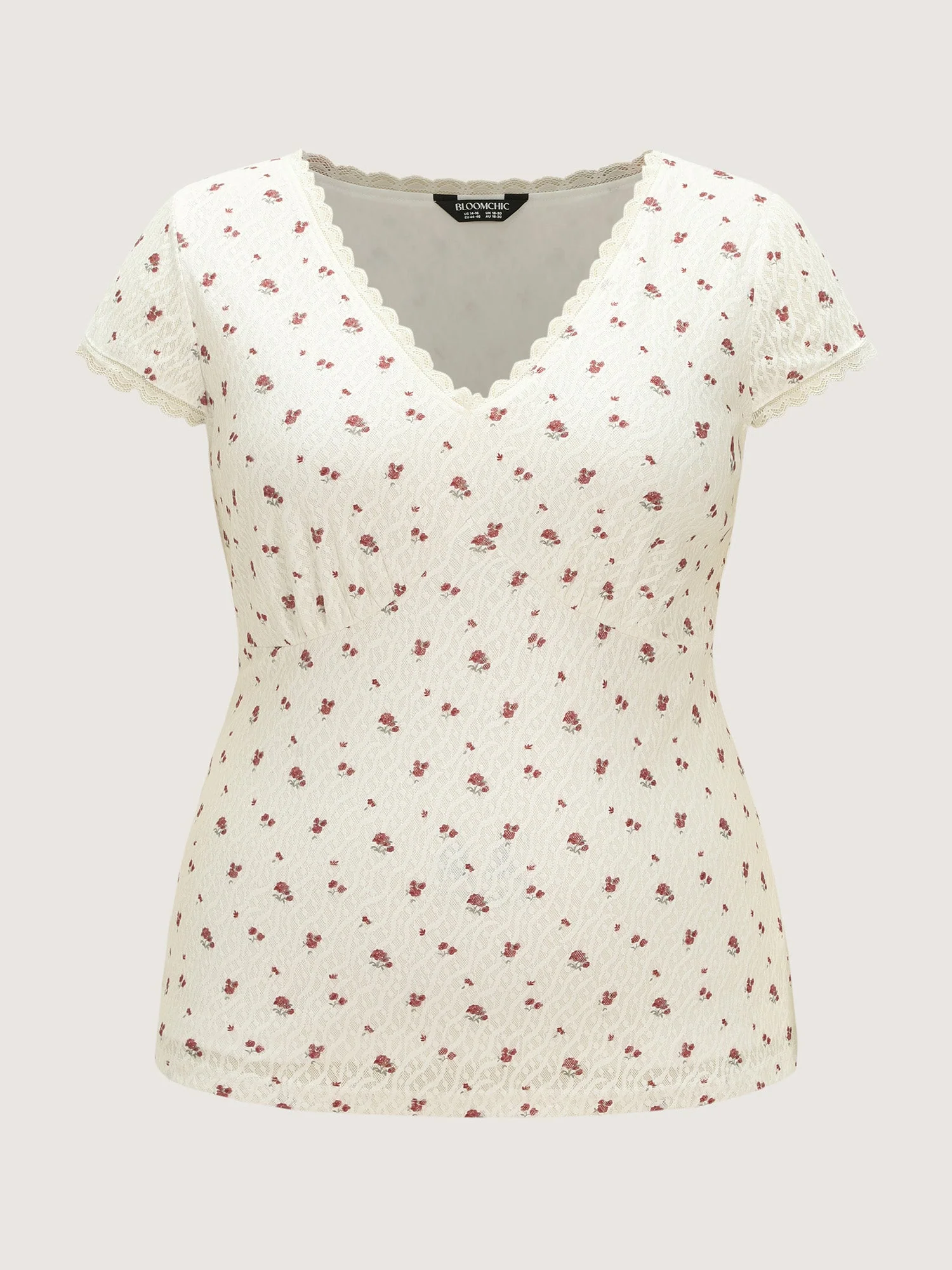 Rose Print V-Neck Knit Top
