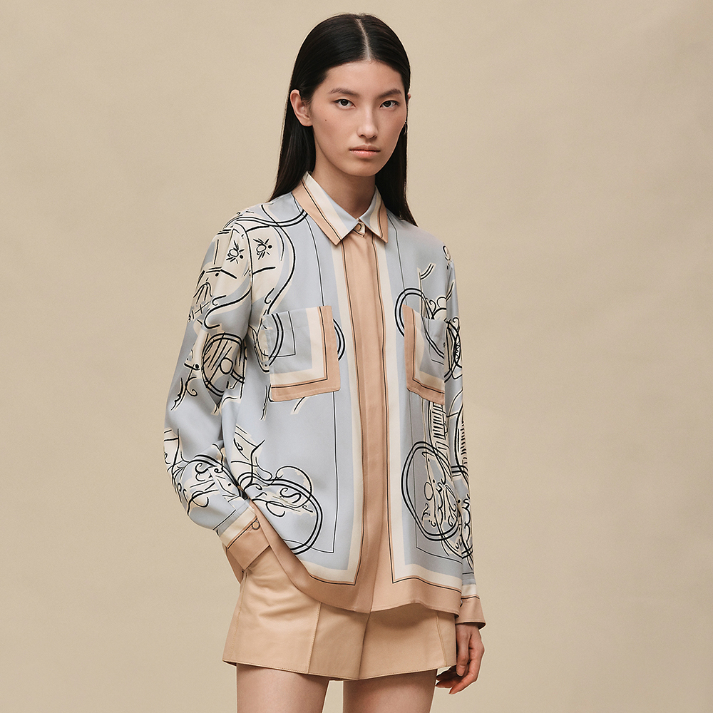 Hermès Ex-Libris a Main Levee buttoned Shirts and skirt #382337
