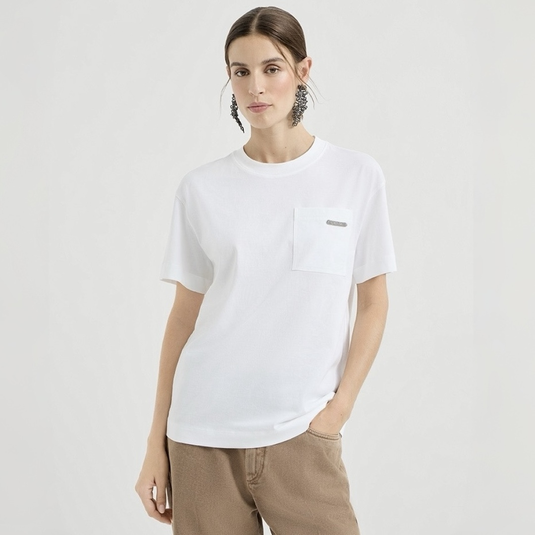 Brunello Cucinelli white Clothing Brunello Cucinelli White Pocket Short Sleeved Cotton T-Shirt | Nigo Office