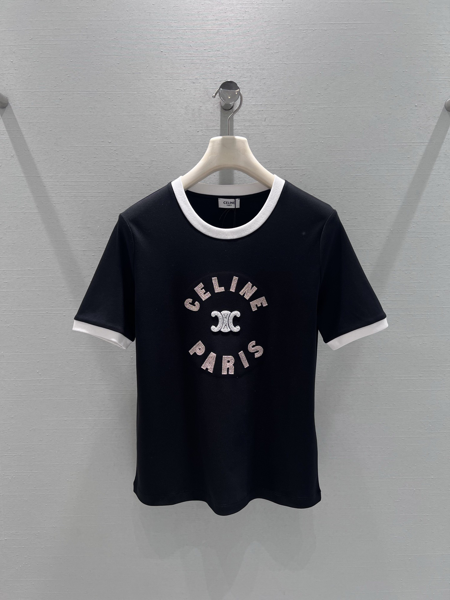 [TOP] CELINE Color Block Collar T-Shirt - Black