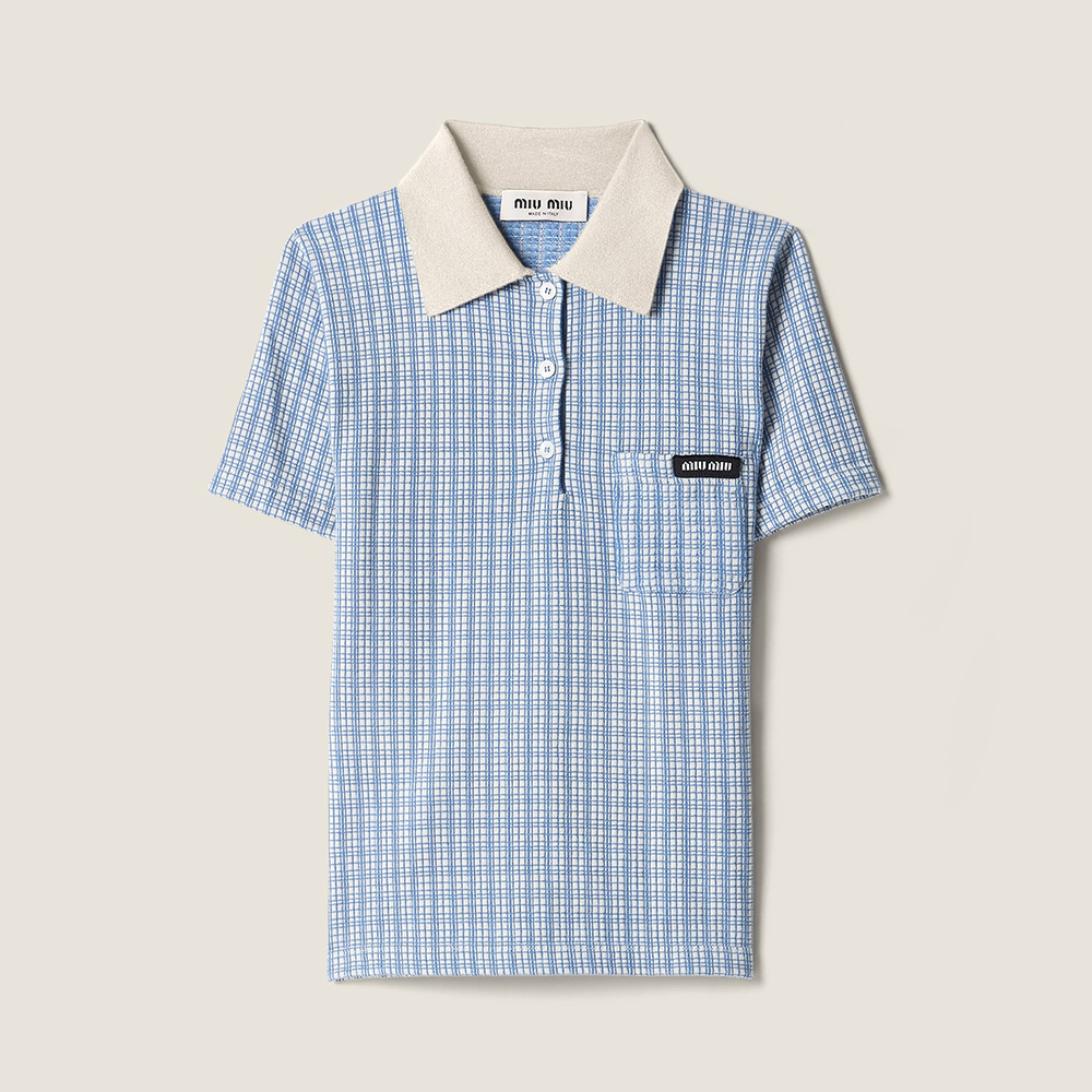 Designer blue Clothing MiuMiu Periwinkle Blue Cashmere And Silk Polo Shirt #379068 | Nigo Office