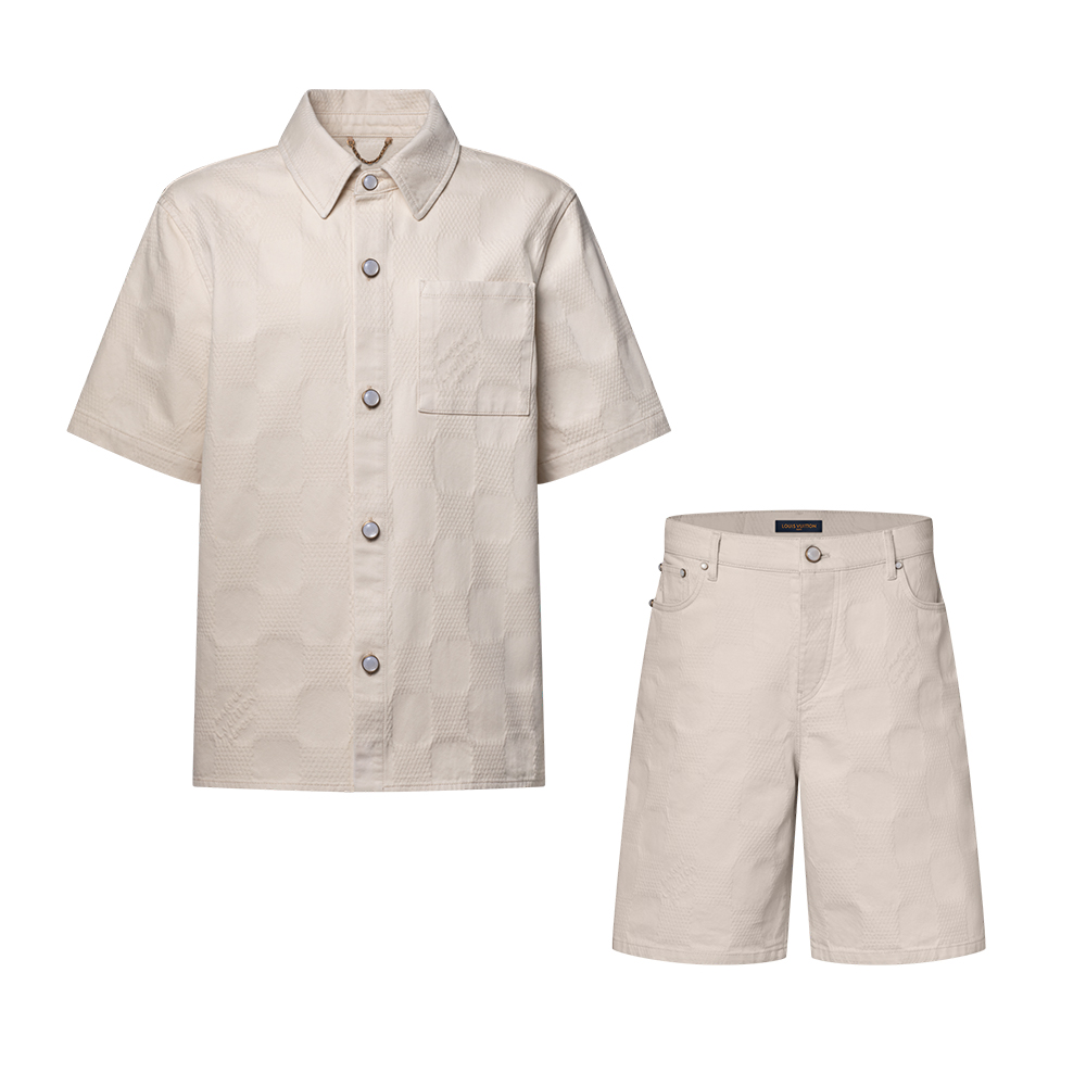 LOUIS VUITTON Damier 3D Light Denim Short-Sleeved Shirt and Shorts #387212