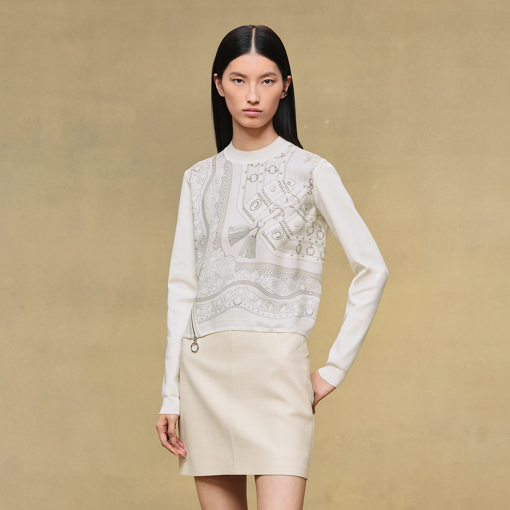 Designer Clothing Hermès Aux Champs En Fleurs Raye Long-sleeve Twillaine Sweater #389768 | Nigo Office