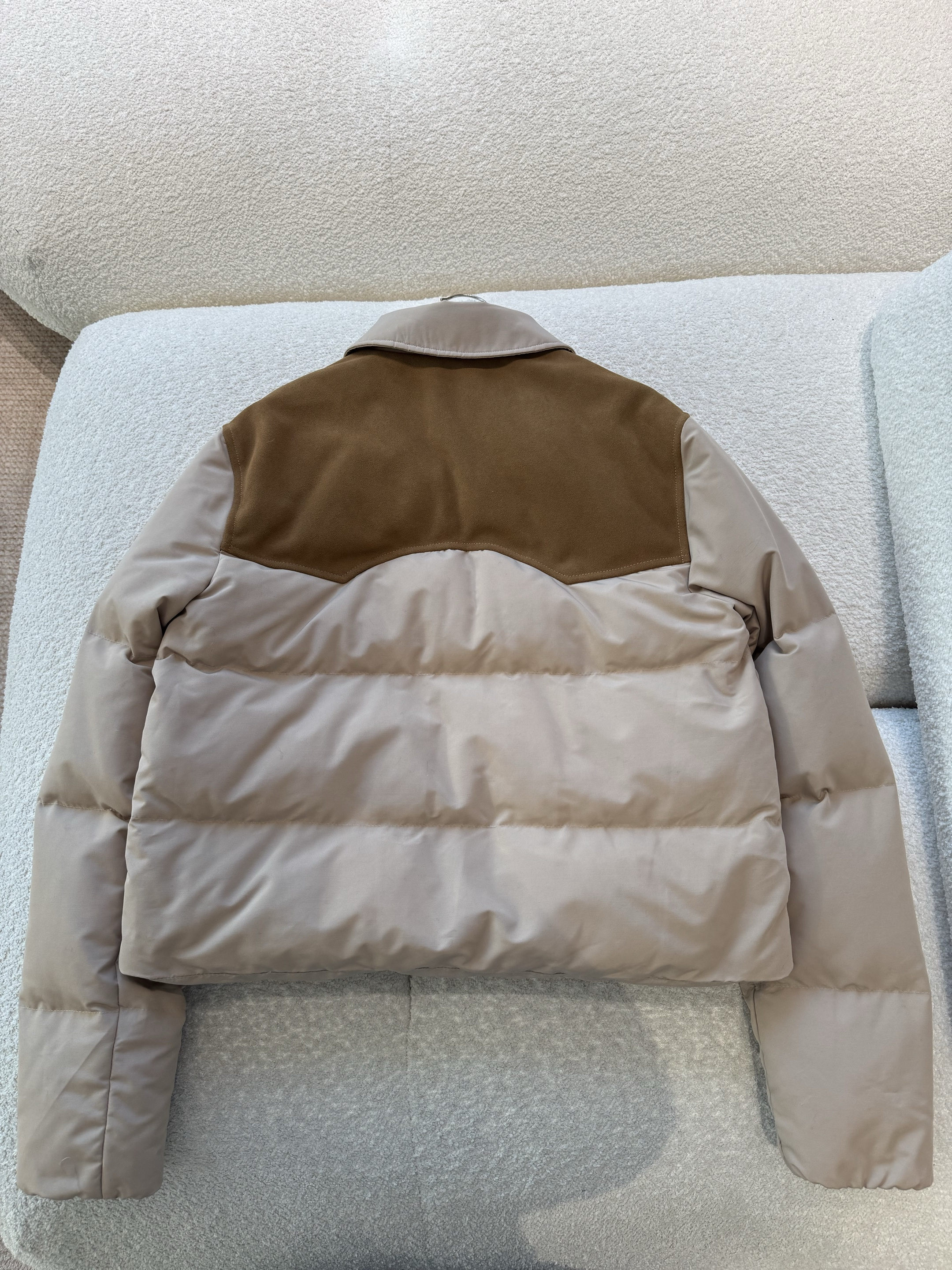 MiuMiu Coffee Technical Pongé And Leather Down Jacket  #336575 #389894