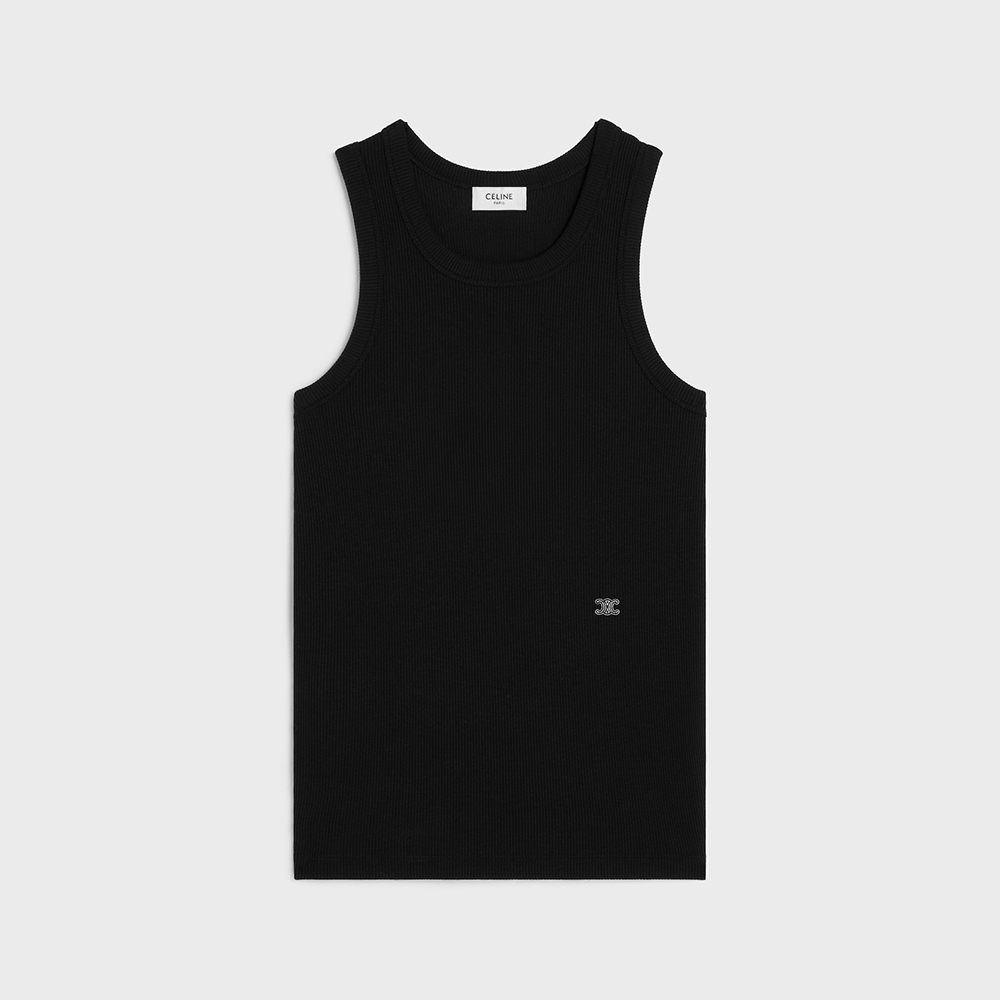 CELINE TANK TOP IN RIBBED COTTON SILK BLACK WHITE #388845