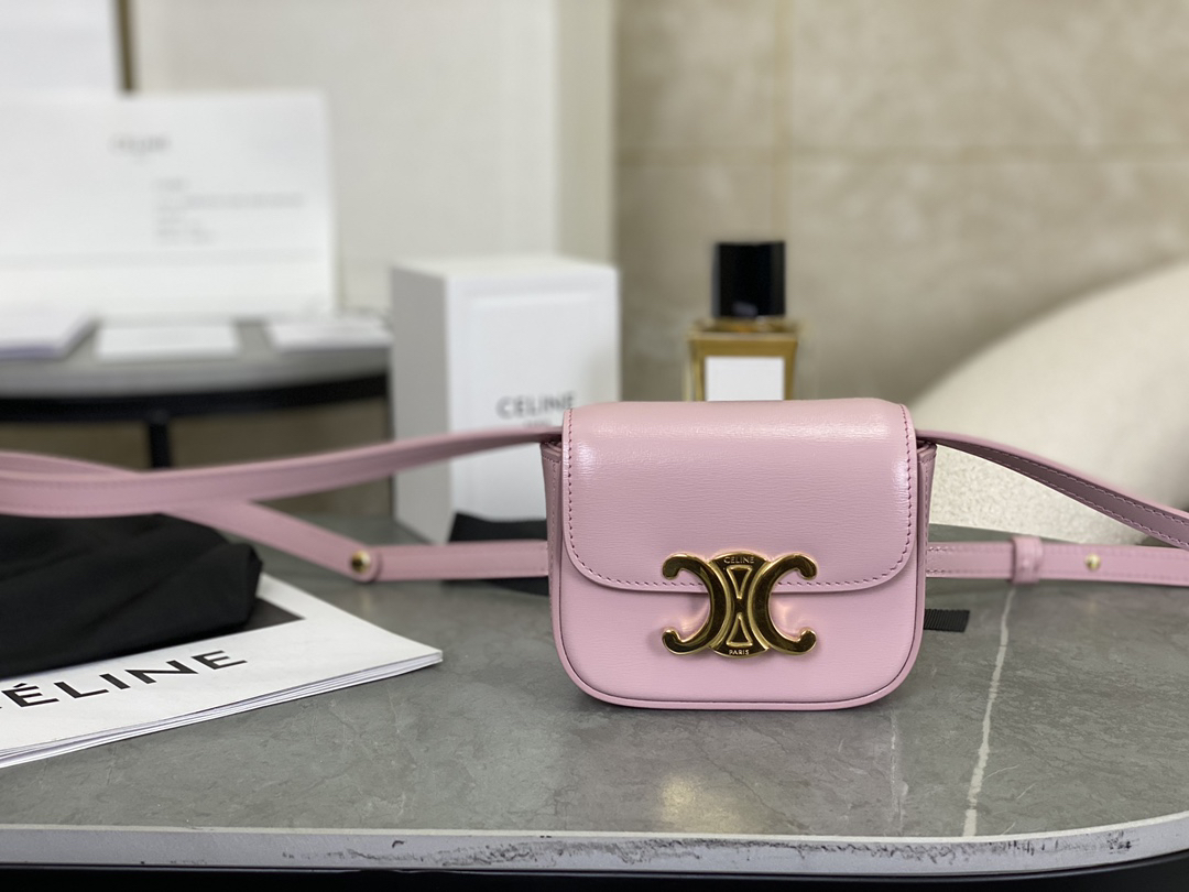 [TOP] CELINE Triomphe Mini Bag Cowhide 11x8x4cm - Pink - 711 Luxury