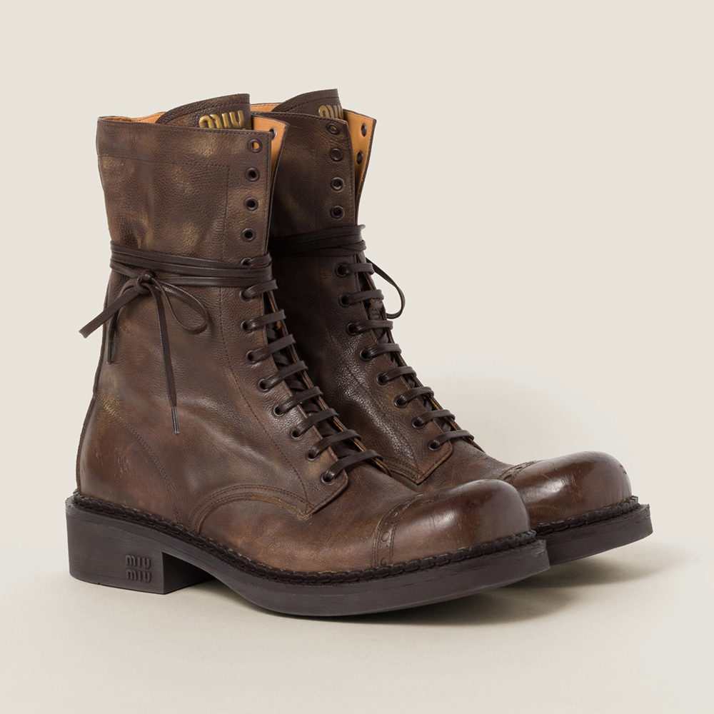 Designer Shoes MiuMiu Leather Laced Booties #395847 | Nigo Office