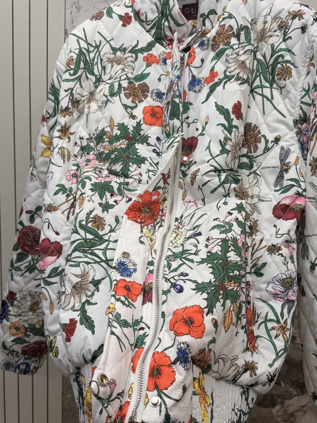 [TOP] GUCCI Floral Cotton-Padded Jacket - White