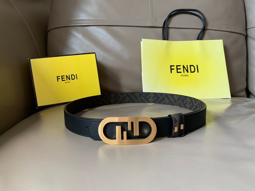 [TOP] FENDI Belt Calfskin 3cm - Black - 711 Luxury