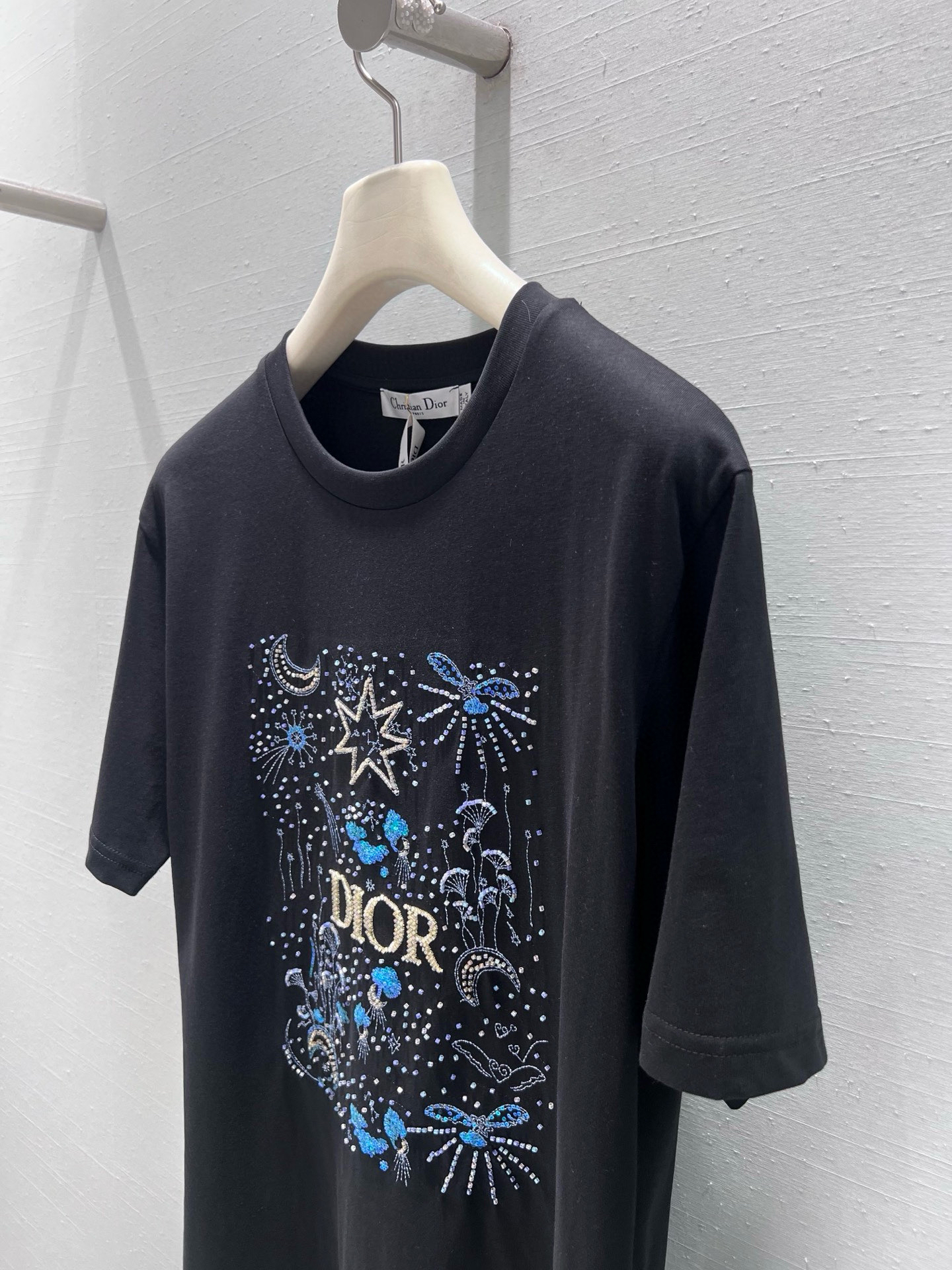 [TOP] Christian Dior Short-Sleeve T-Shirt with Starry Night Pattern - Black