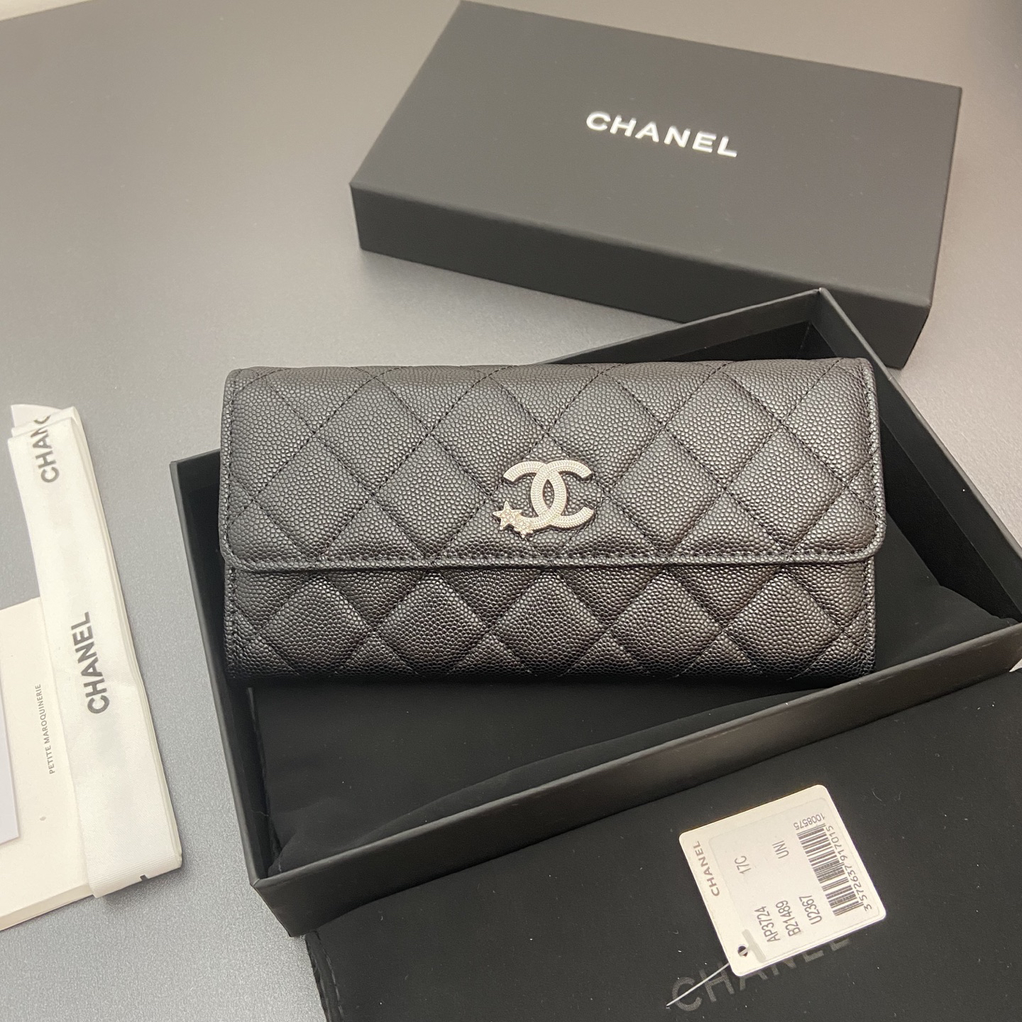 [TOP] CHANEL Caviar Skin Wallet 19cm - Black - SHW - 711 Luxury