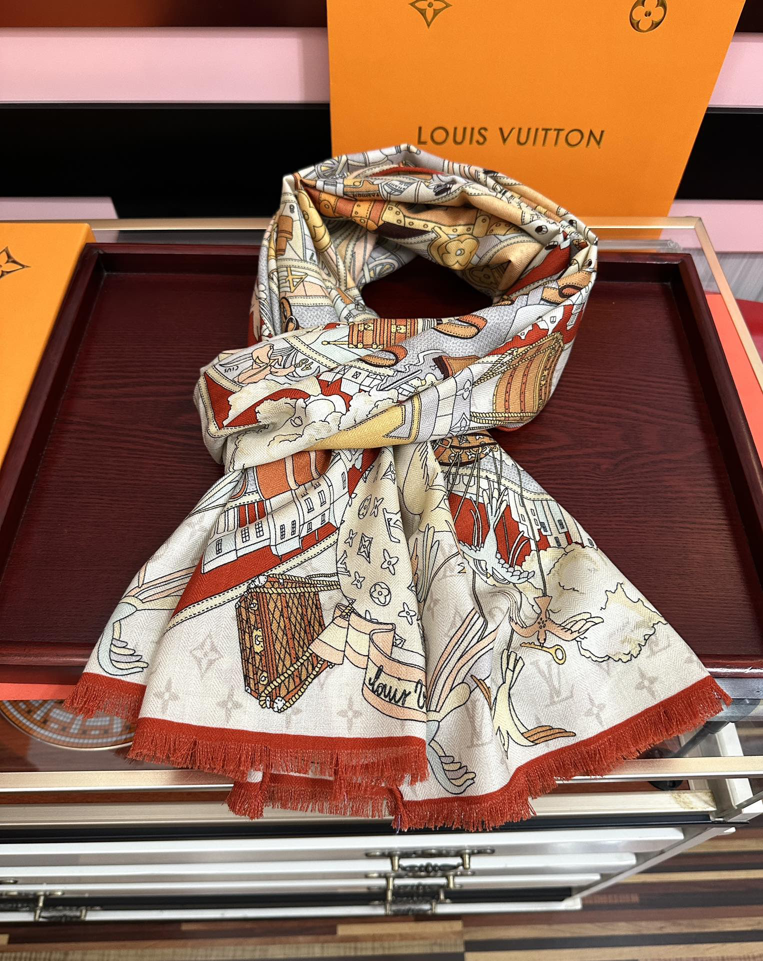 [TOP] Louis Vuitton LV Scarf  65x185 cm - Red - 711 Luxury