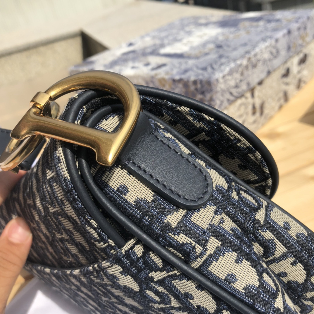 [TOP] Christian Dior Saddle Bag Oblique 25x20x6.5cm - Navy Blue
