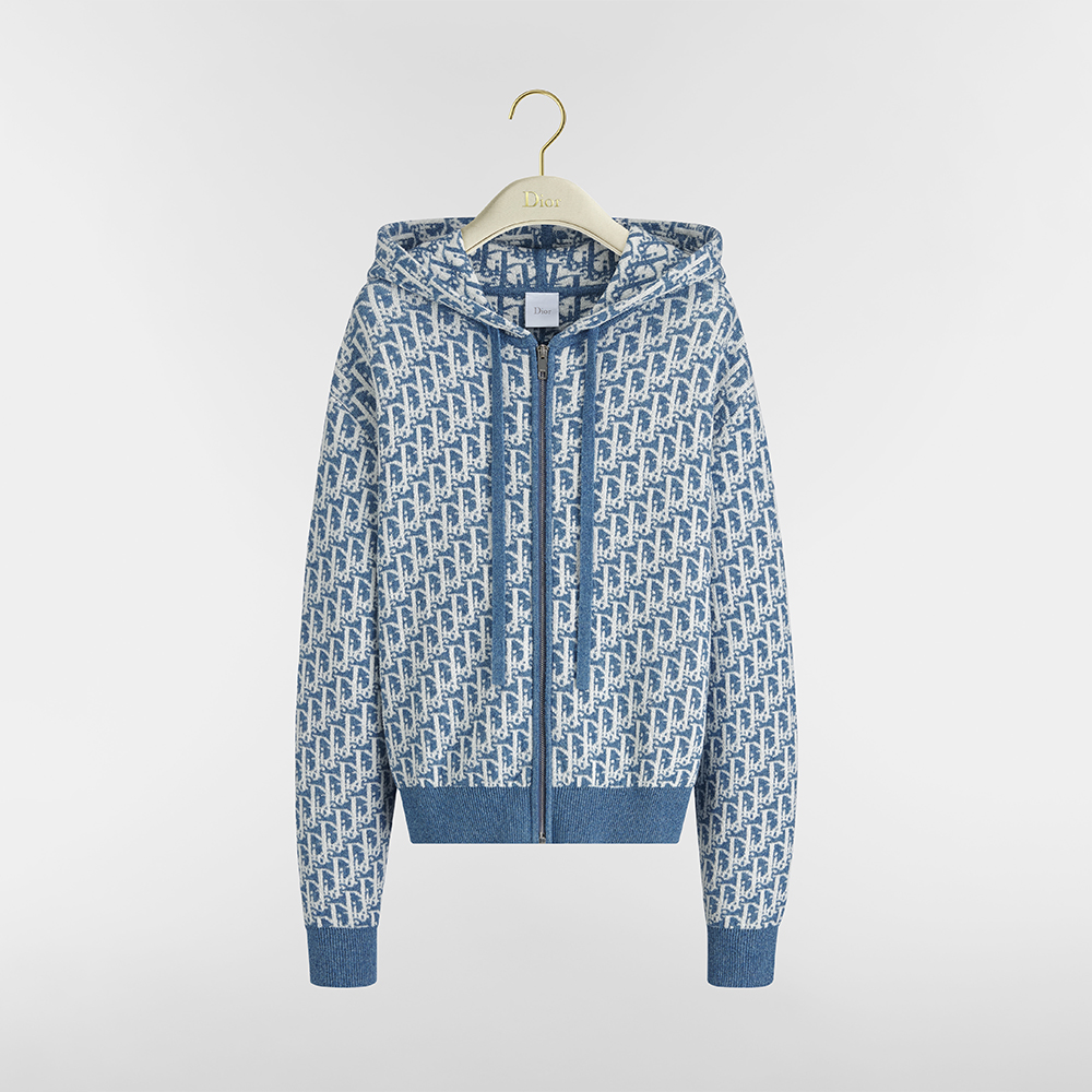 Dior blue Clothing DIOR Dioriviera Zipped Cardigan with Hood Blue Spongy Dior Oblique Cotton-Blend Jacquard #387303 View 2 |