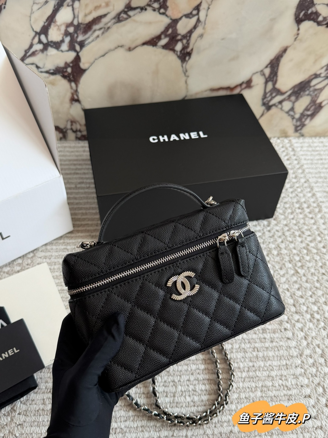 Chanel LP69 Quilted Black Leather Handbag with Silver Hardware (Replica)