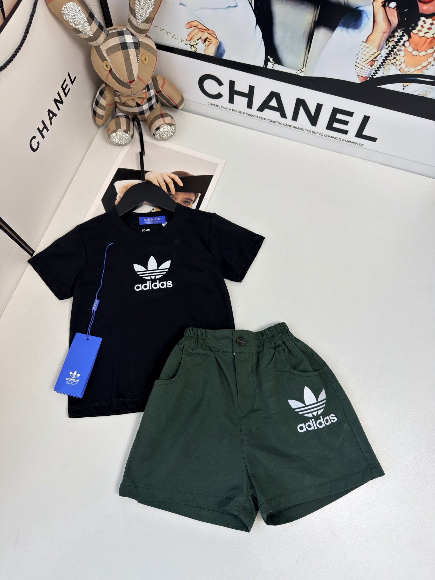 Adidas Unisex Toddler Kids 2-Piece Trefoil Logo Cotton Short Sleeve Tee & Woven Shorts Set Boys Girls Sizes 80-120