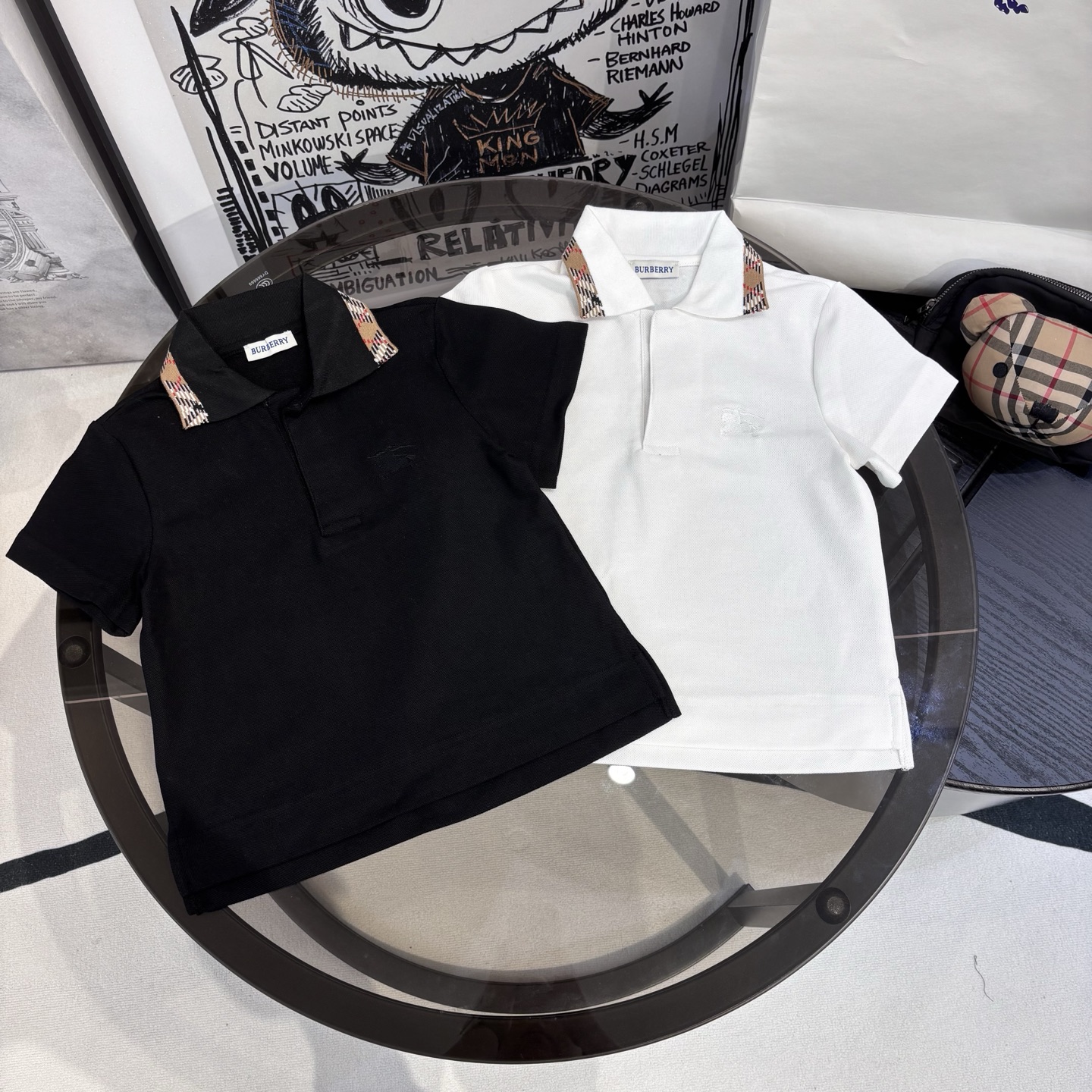 Burberry Unisex Kids Solid Color Vintage Check Collar Short Sleeve Polo Shirt T-Shirt Boys Girls Four Colors Sizes 100-160