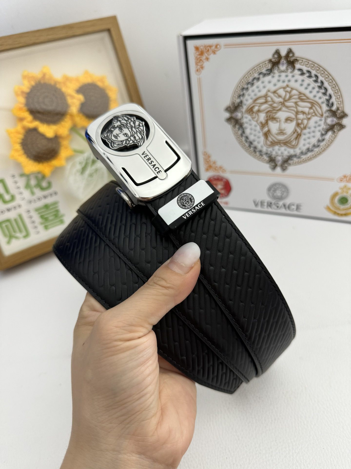 [TOP] VERSACE Men's Belt 3.5 cm - Black - 711 Luxury