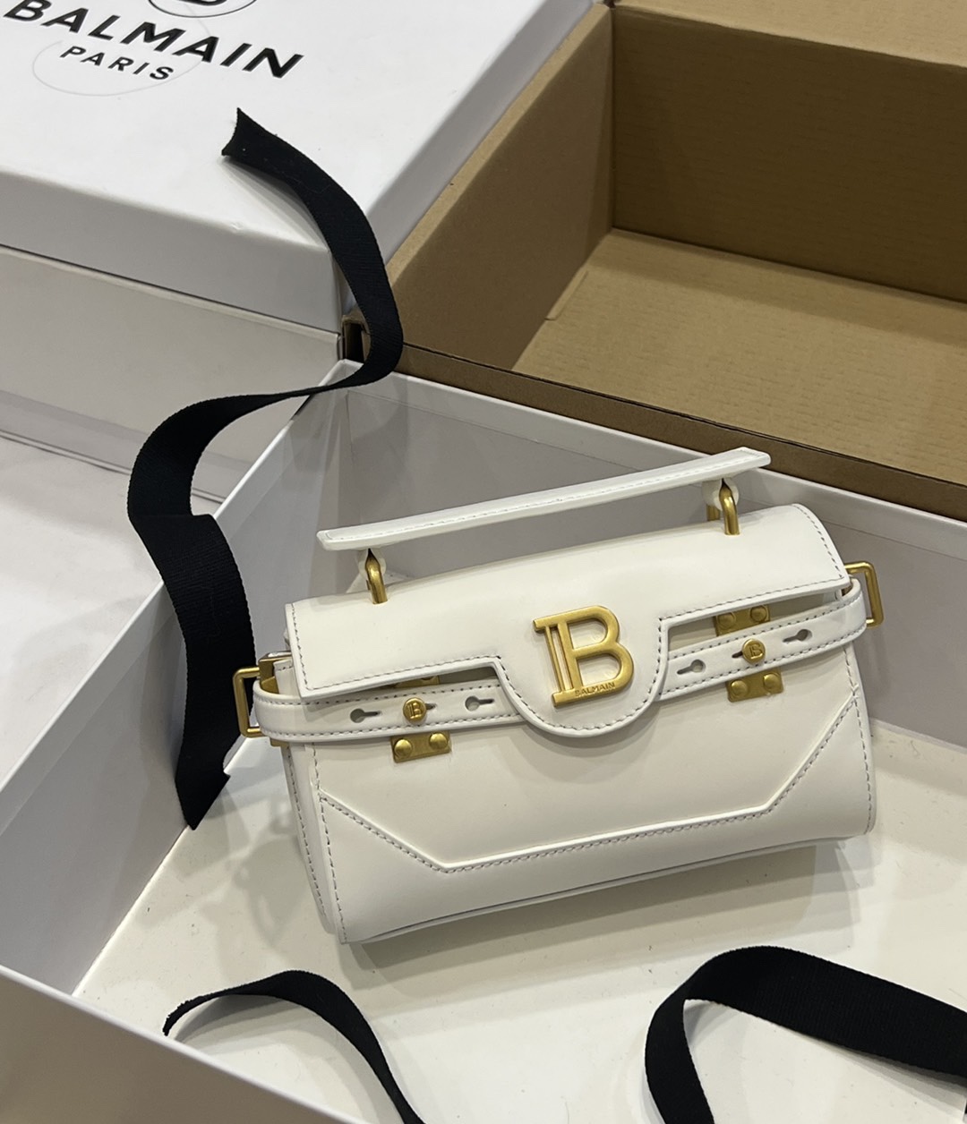 [TOP] BALMAIN Cowhide Bag 19*12*7.5 CM - White - 711 Luxury